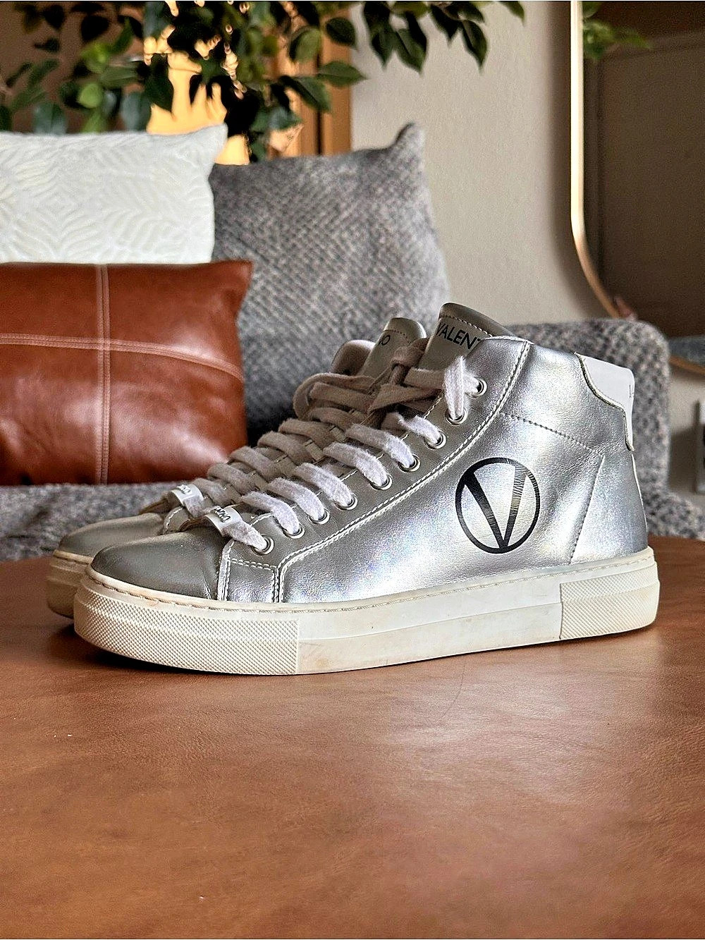 Valentino Silver High-Top Sneakers US 8